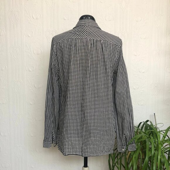 Gingham black and white pop over shirt gathered neckline by J Crew size 10 TALL - Picture 2 of 3